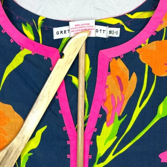 Gretchen Scott Bold Colorful Resort Beach Boho Floral Top, Medium Half Sleeves - Picture 5 of 6